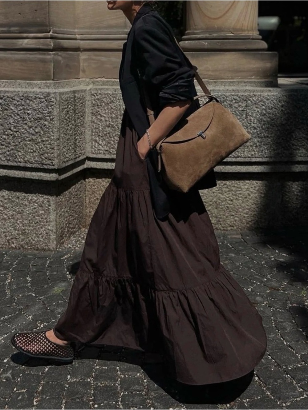 Summertime Resort Ready Smocked Brown Feminine 3Tired Silhouette Maxi DressSmall - Picture 9 of 15